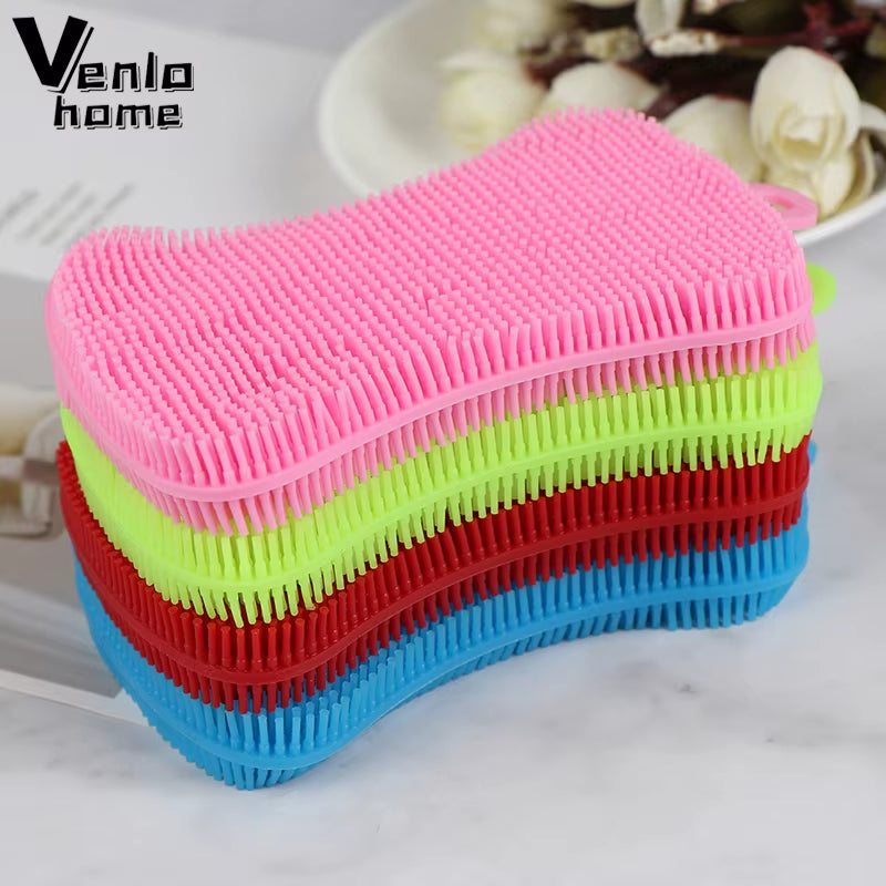 Silicone Dish Scrubber Brush - Pot, Pan & Produce Cleaning Sponge