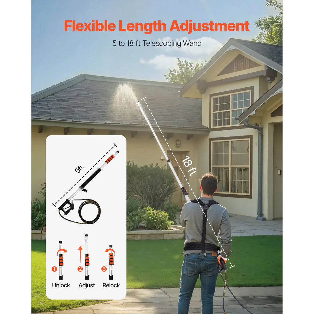 18 ft Telescoping Pressure Washer Wand with Gutter Cleaner Kit – image 2