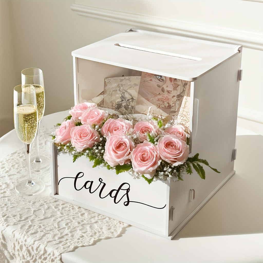 White Wedding Card Box with Lockable Lid, Party Gift Money Box – image 2