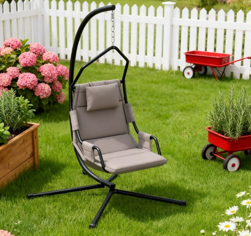 Hanging Swing Chair,Hammock Chair with Stand Andcoating Cushion,With Steel Frame for Indoor and Outdoor