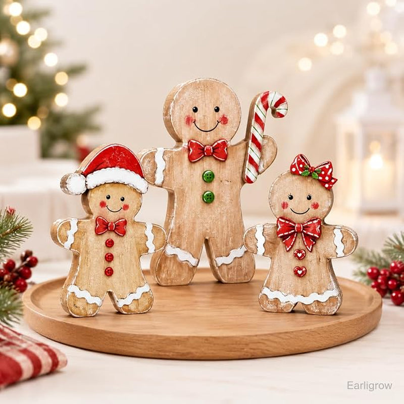 Wooden Gingerbread Christmas Tabletop Decor, Set of 3 – image 2