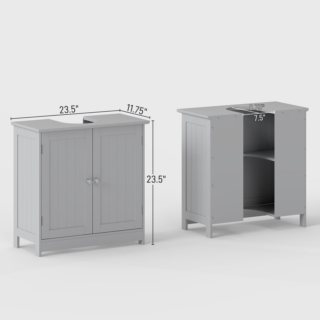 Under-Sink Bathroom Cabinet with 2 Doors and Shelf, Light Gray – image 3