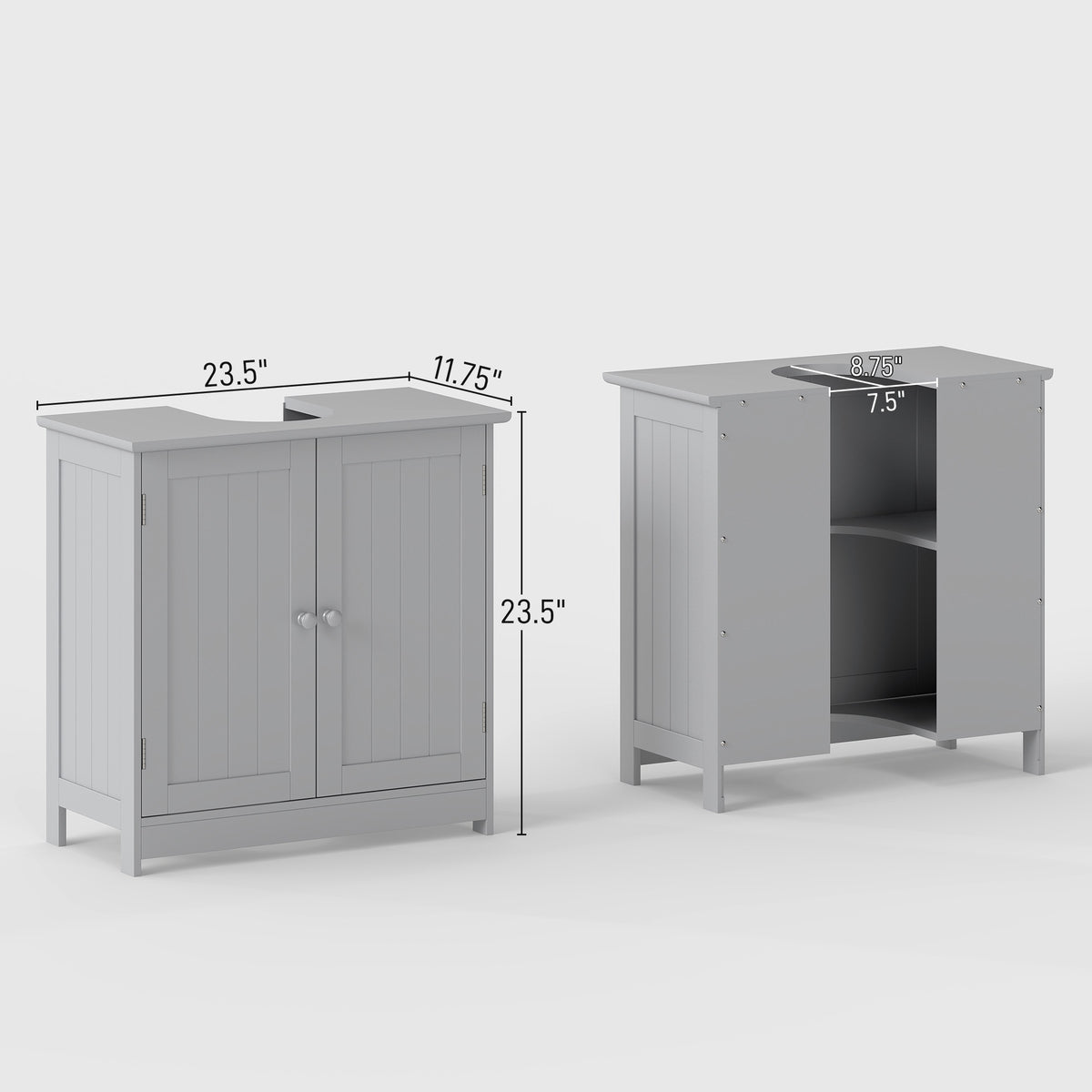 Under-Sink Bathroom Cabinet with 2 Doors and Shelf, Light Gray – image 3