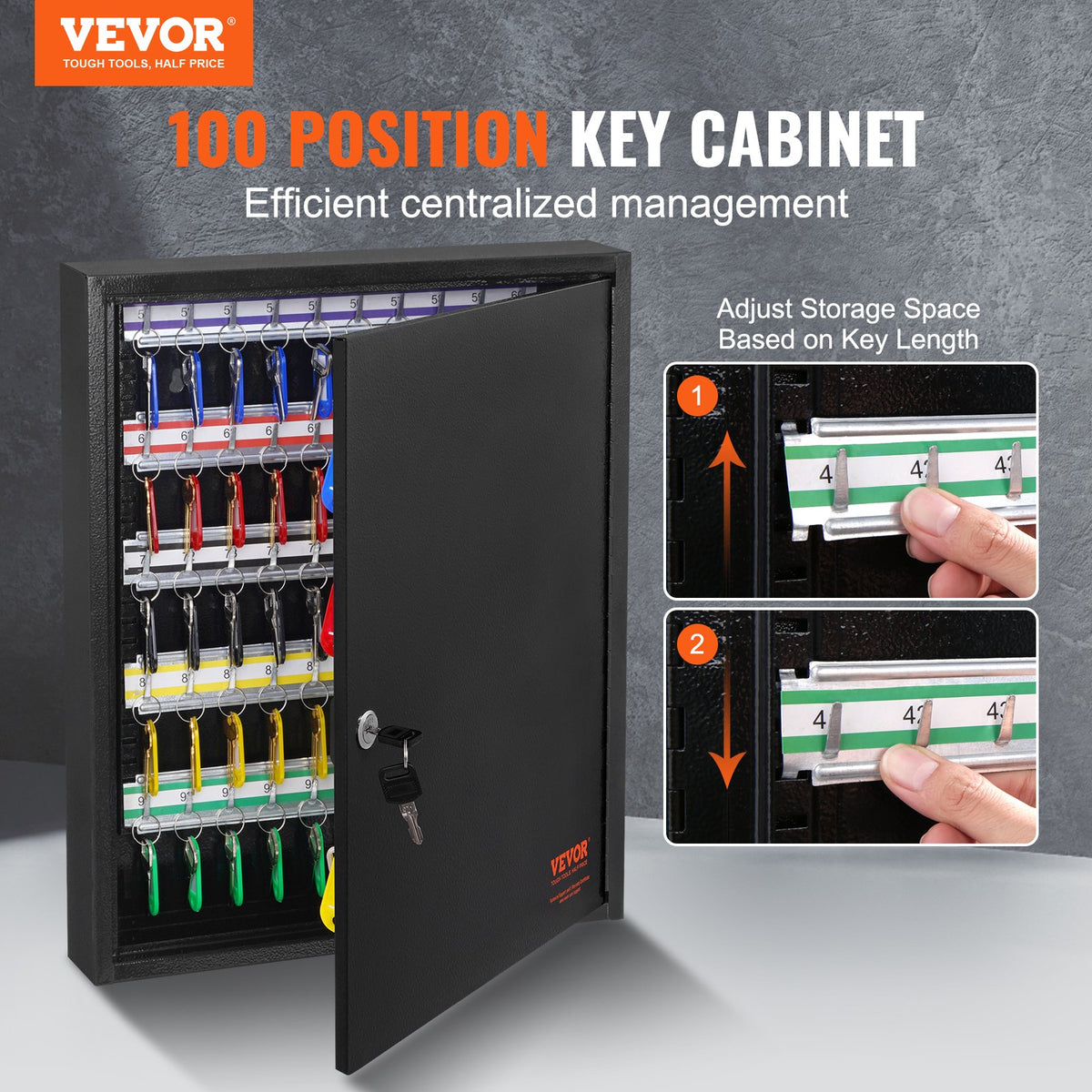 100-Key Lockable Steel Key Cabinet with Adjustable Racks and Key Tags – image 2