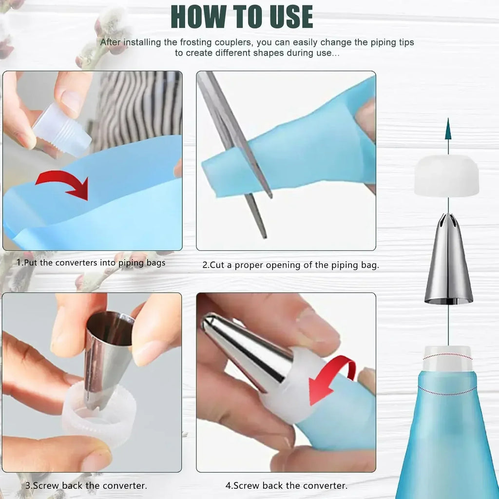 Cake Decorating Piping Bag Set - 12 Stainless Tips, Reusable Bags – image 7