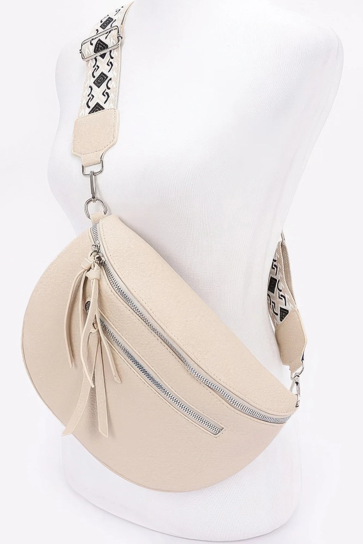 Crossbody Belt Bag – Faux Leather Zip Waist Bag, White – image 10