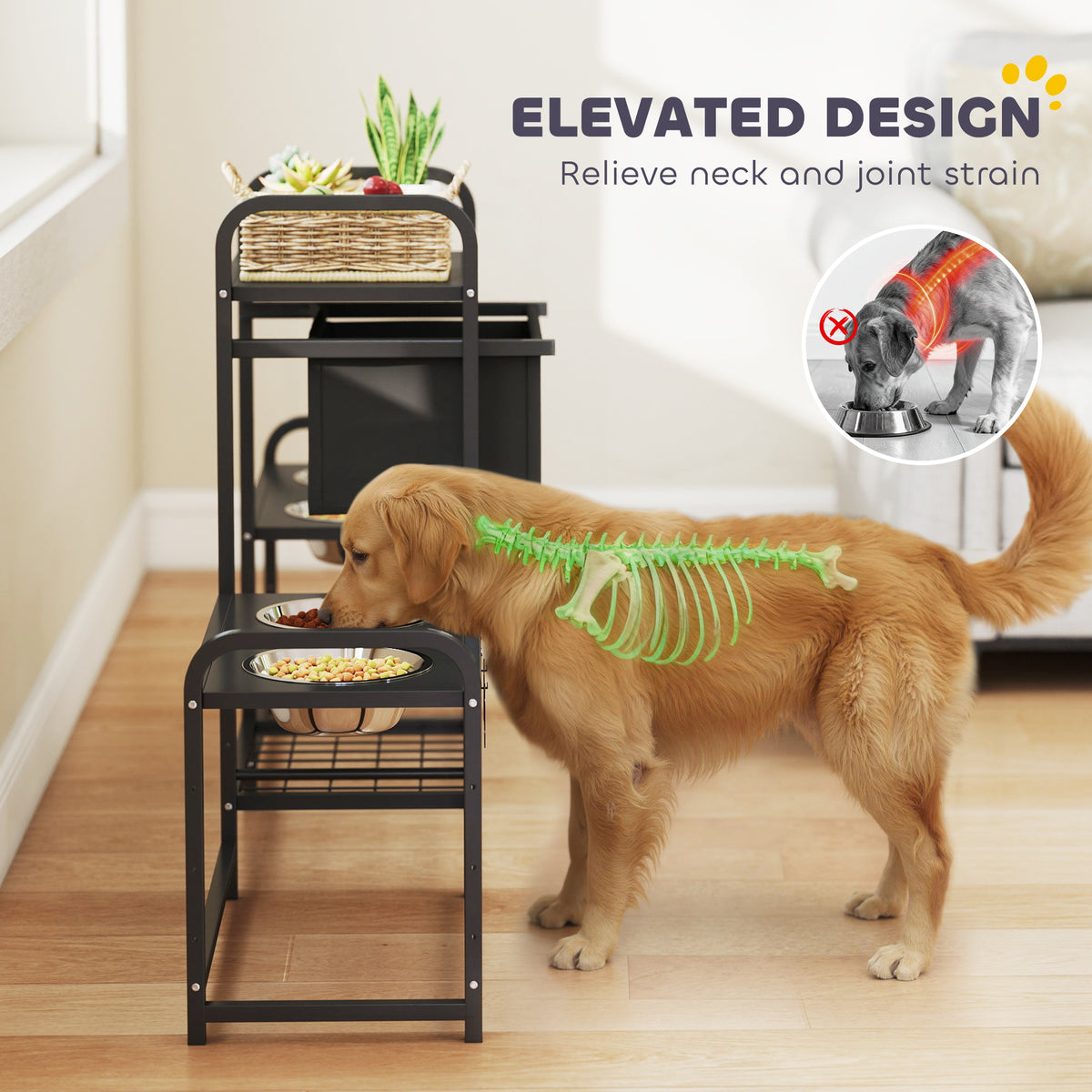 Multi-Dog Feeding Station with 4 Bowls, 3 Heights & Toy Bin – image 6