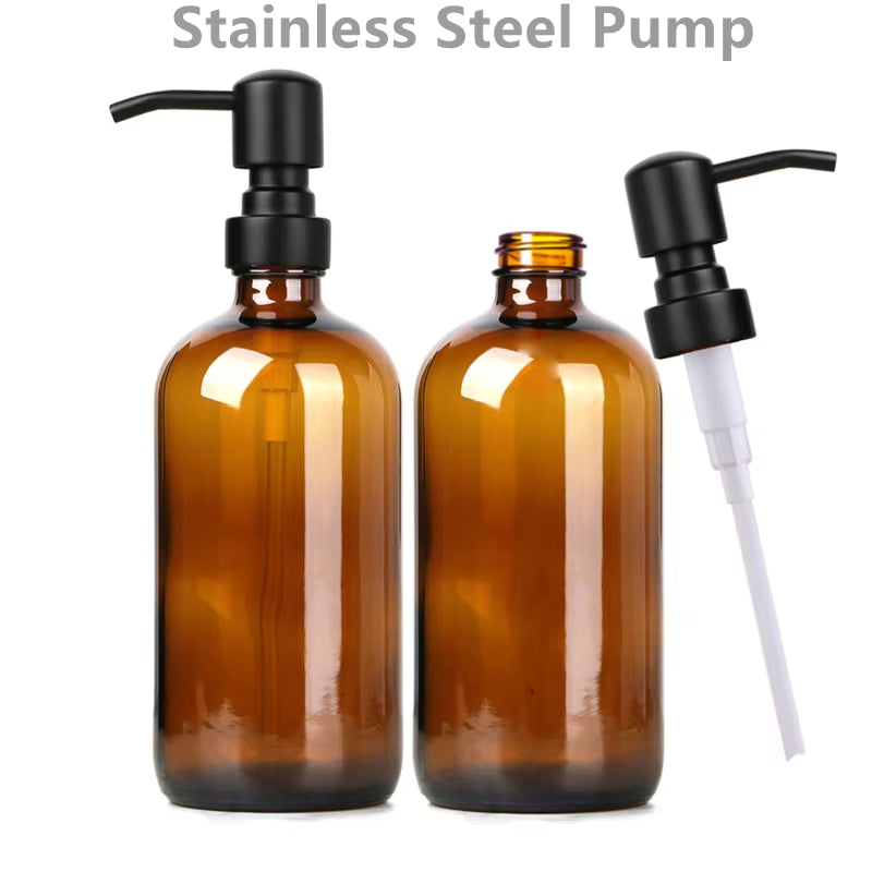 Amber Glass Soap Dispenser Set with Steel Pumps – image 8
