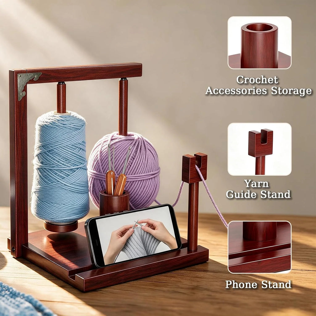 Wooden Yarn Holder with Double Magnetic Spindles for Crocheting – image 7