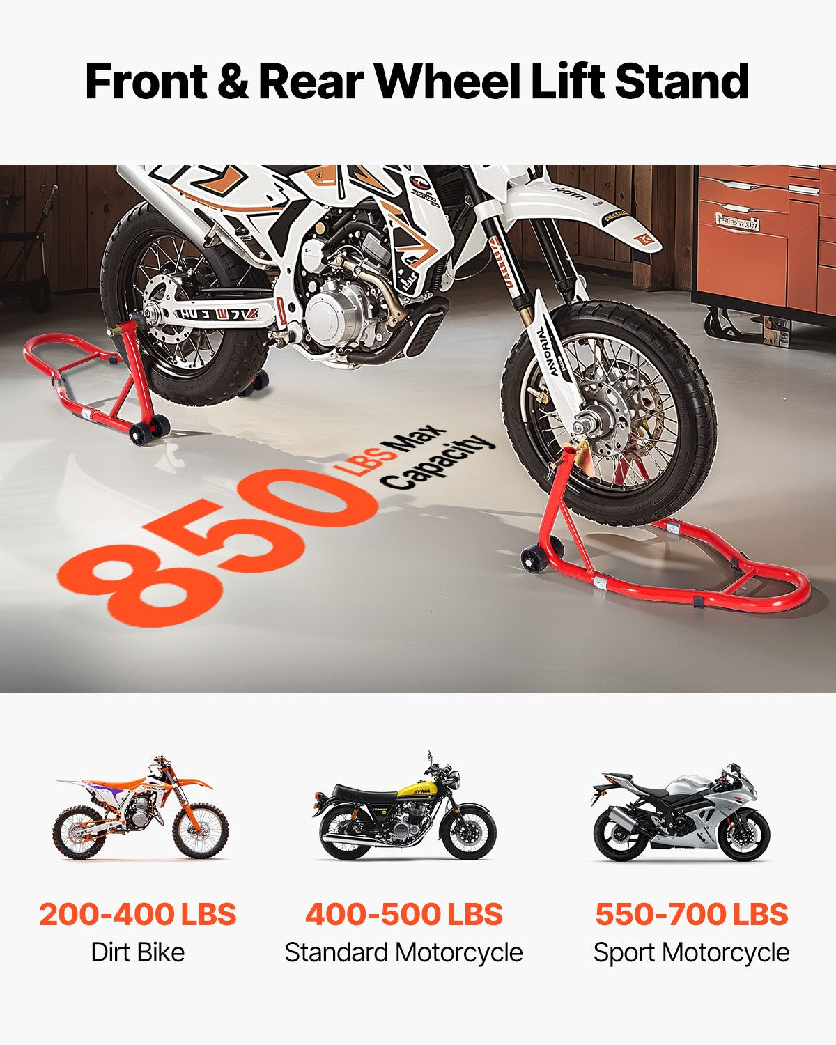 Motorcycle Front and Rear Paddock Stand Set, 850 lb Capacity – image 3