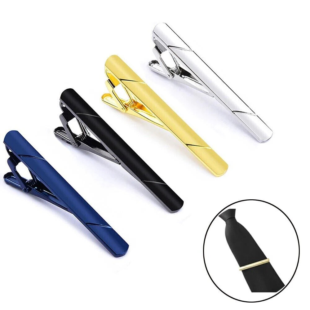 Tie Clip Set for Men – 4 Pcs Stainless Steel, Gold, Black and Silver – image 8
