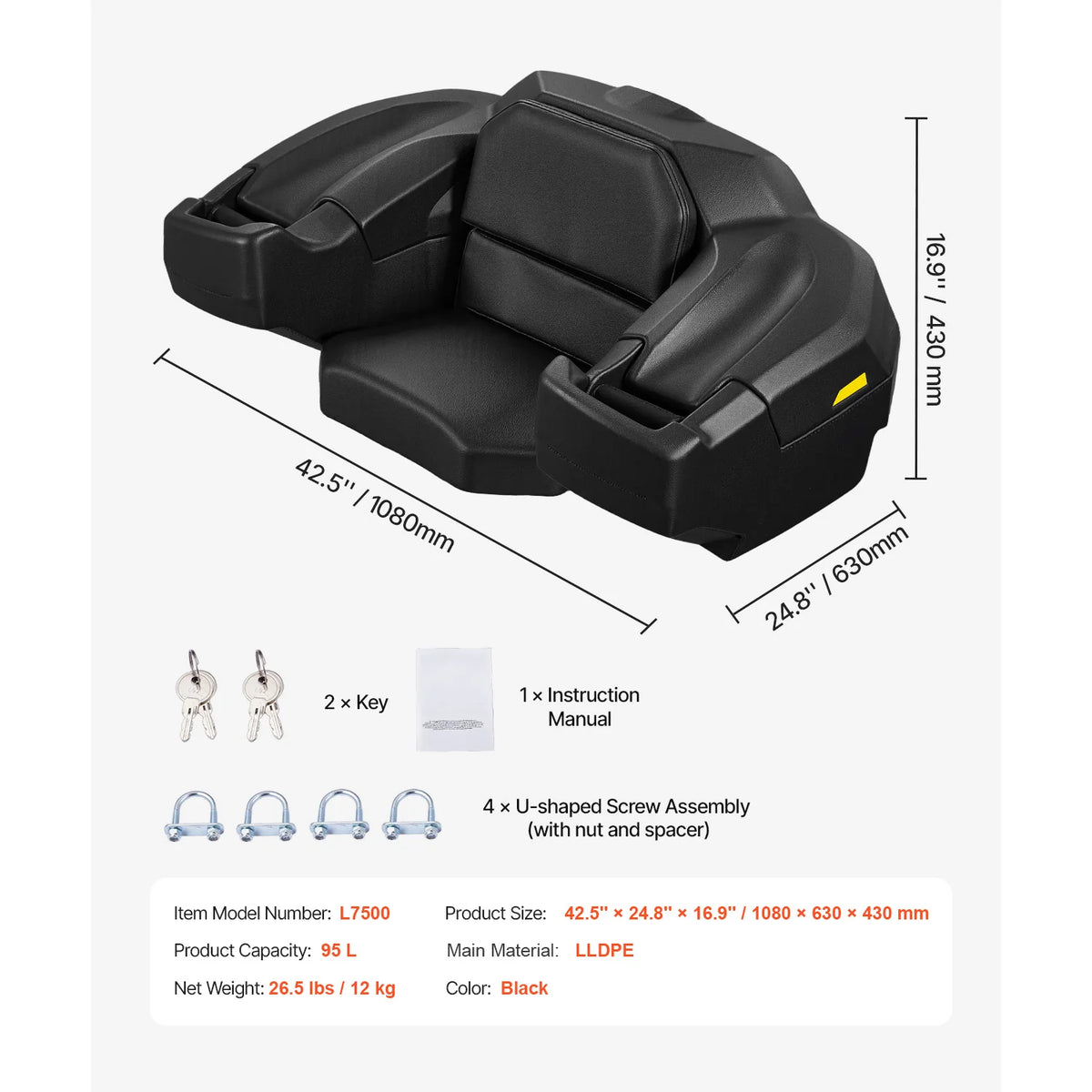 ATV Rear Cargo Box with Padded Seat and Backrest, Lockable – image 7