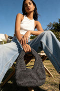 Crochet Woven Hobo Bag with Detachable Chain Strap