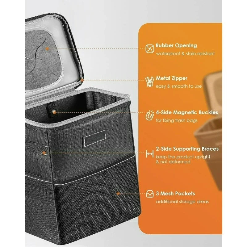 Car Trash Can with Lid, 2-Gallon Leak-Proof Bin with Pockets – image 4