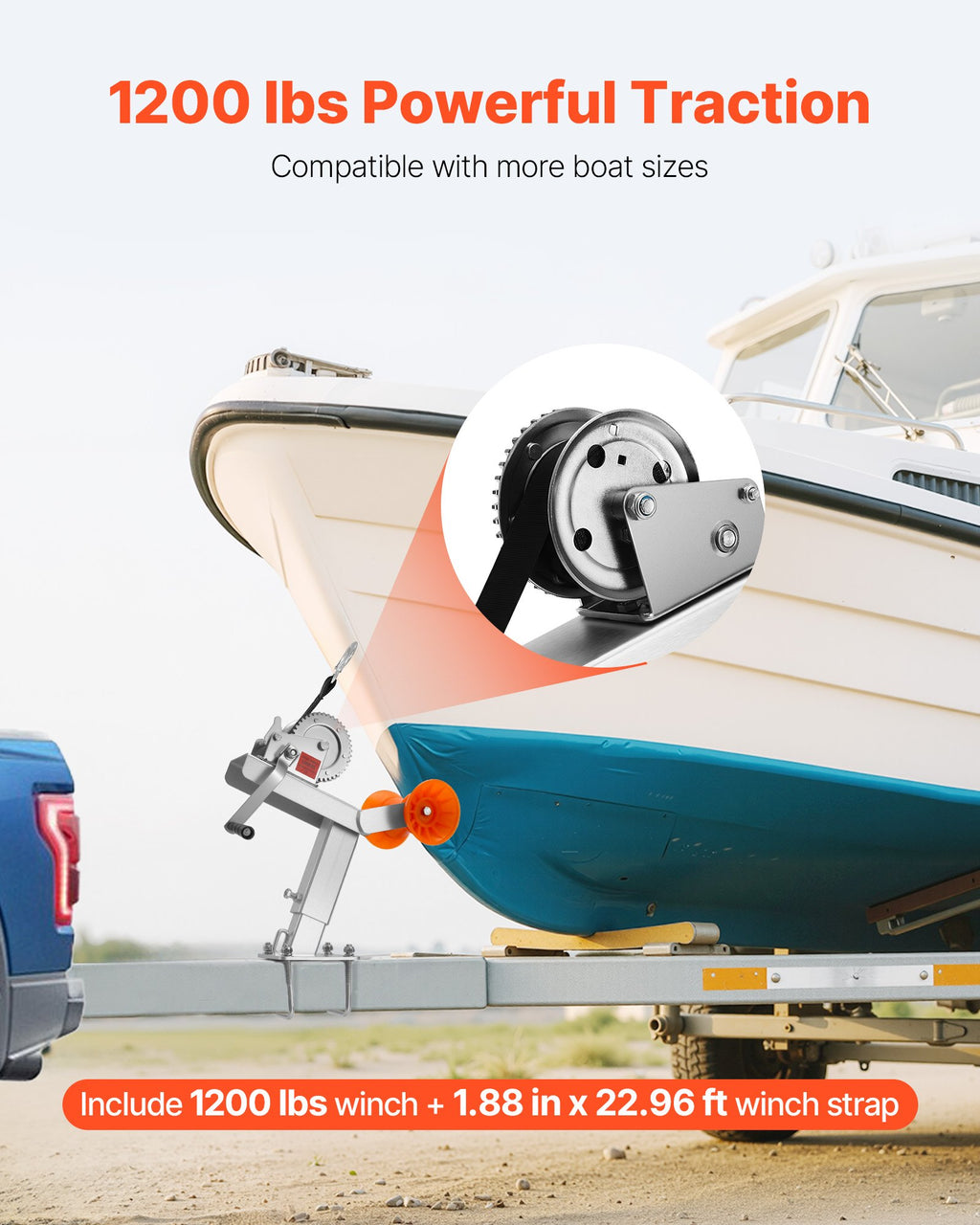 Boat Trailer Winch Post Kit with 1200 Lb Hand Winch and 25 Ft Strap