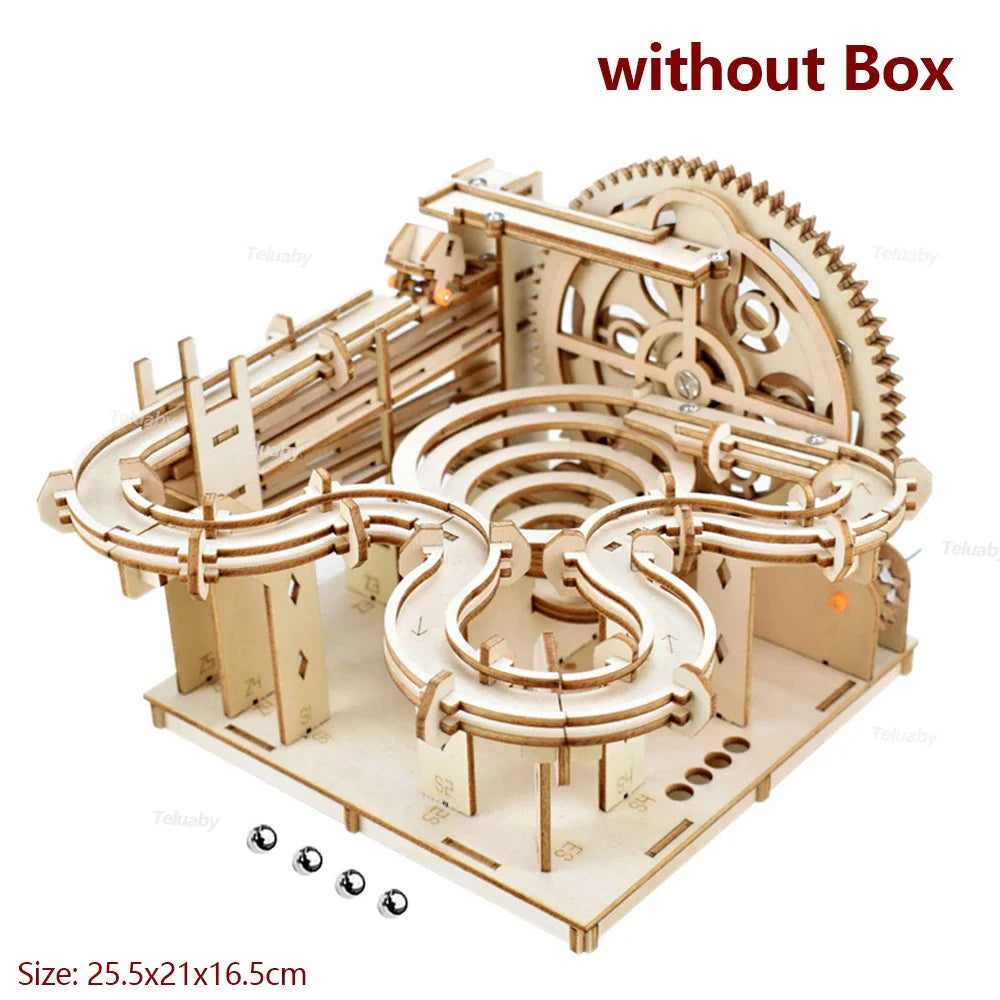 3D Wooden Marble Run Puzzle Kit for Adults, Hand-Crank Model – image 7