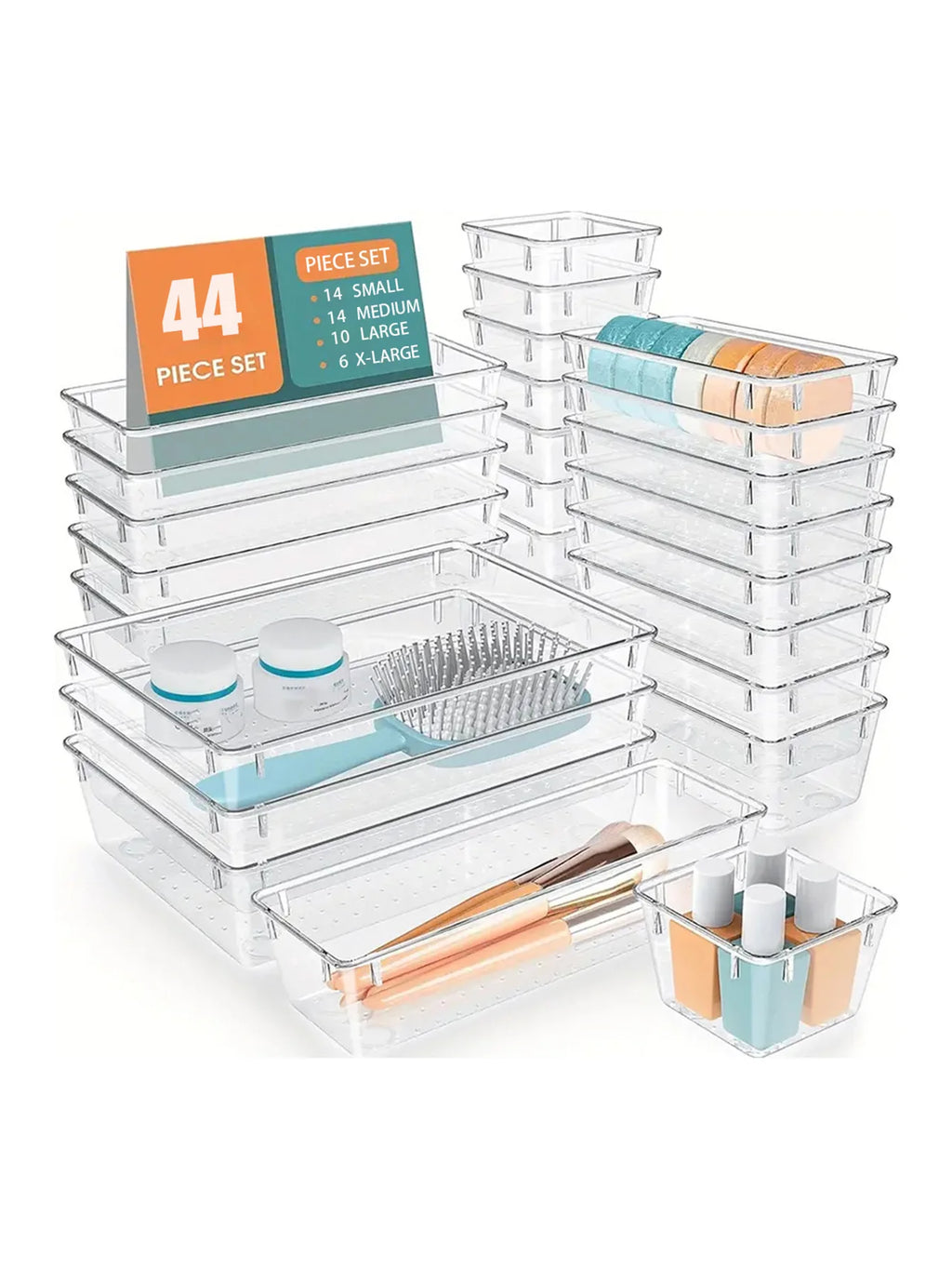 Drawer Organizer Set 44-Piece Clear Plastic Divider Trays – image 2