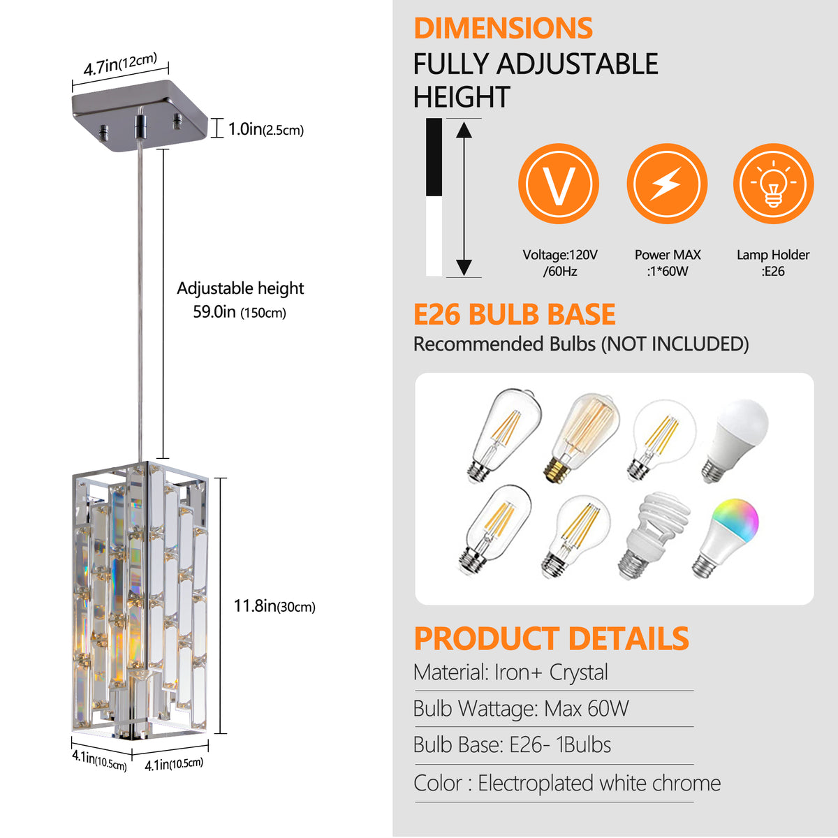 Crystal Mini Pendant Lights, Set of 3, Chrome Kitchen Island Lights