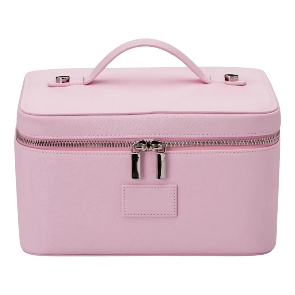 Travel Cosmetic Bag, Blush PU Leather Makeup Organizer with Dividers