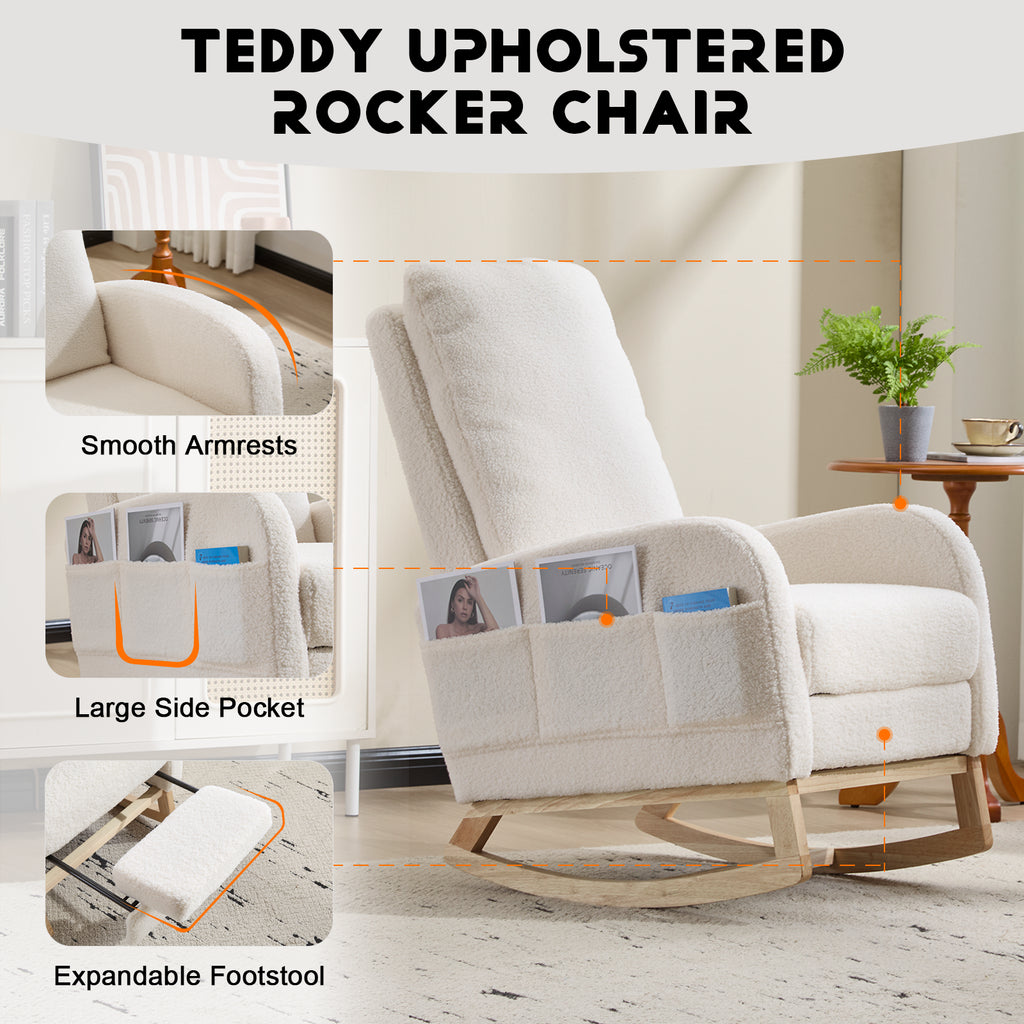 Upholstered Nursery Rocking Chair with Footrest and Side Pocket – image 7