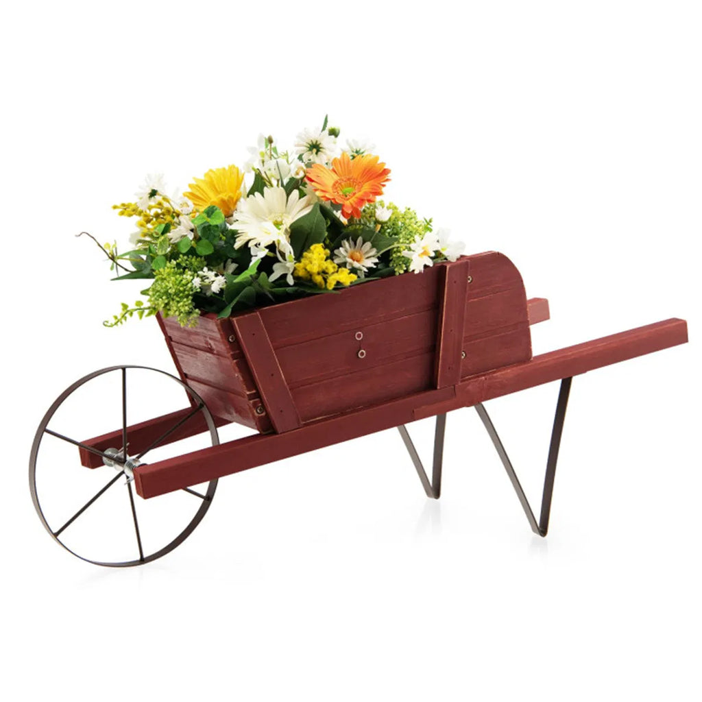 Wooden Wheelbarrow Planter with 9 Seasonal Magnetic Decorations – image 4