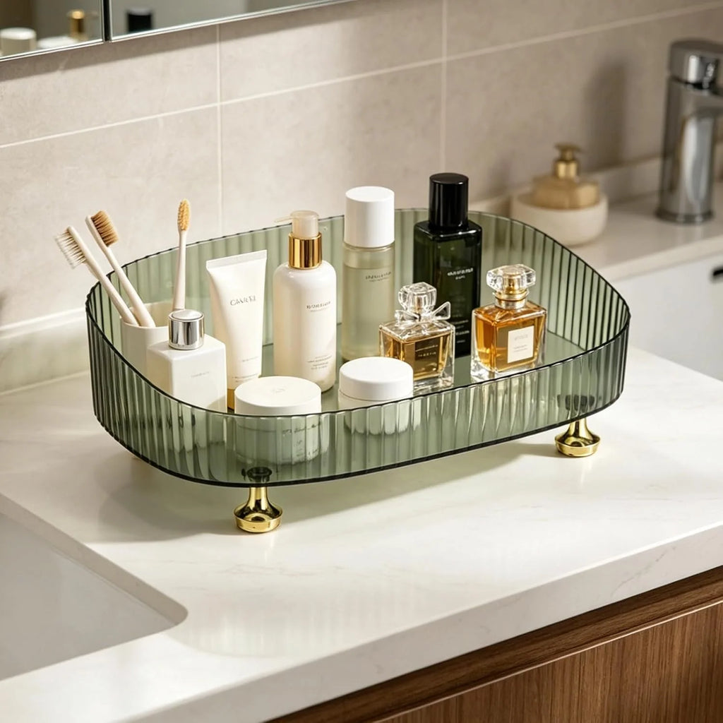 Makeup Organizer Tray, Slanted Green Vanity Tray with Gold Feet – image 5