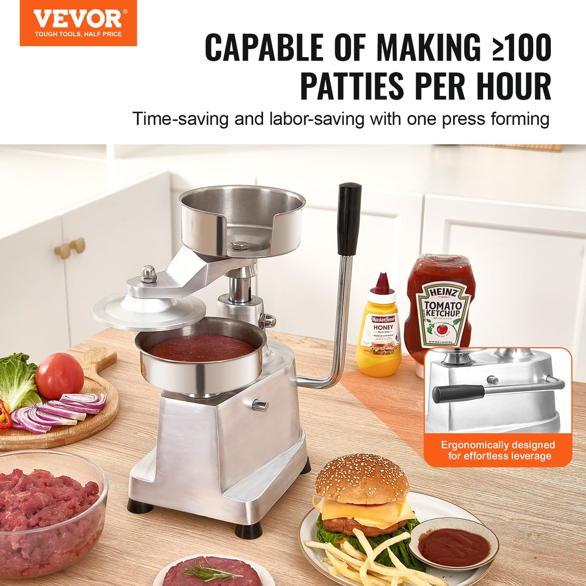 Commercial Burger Patty Press Machine, 5 in Mold with 1000 Patty Papers – image 3