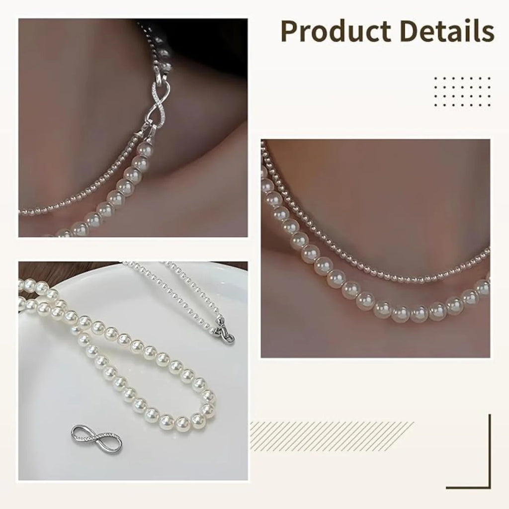 Double Layer Pearl Necklace - Sterling Silver with Gift Box – image 4