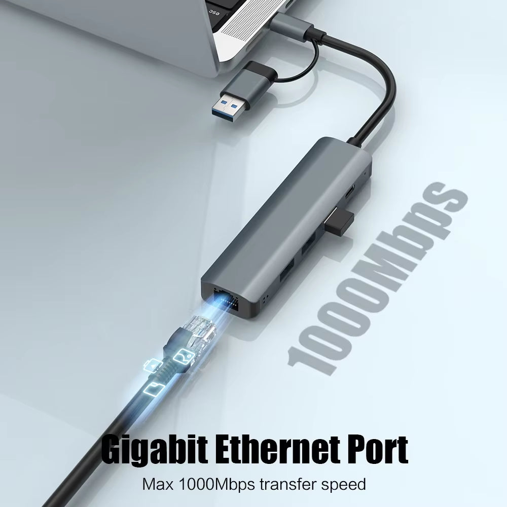 USB-C Hub with Gigabit Ethernet, 3 USB 3.0 Ports, Aluminum – image 3