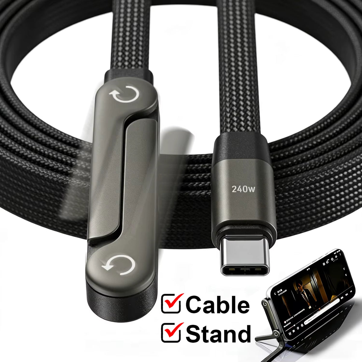 Right-Angle USB-C Charging Cable with Foldable Phone Stand – image 2