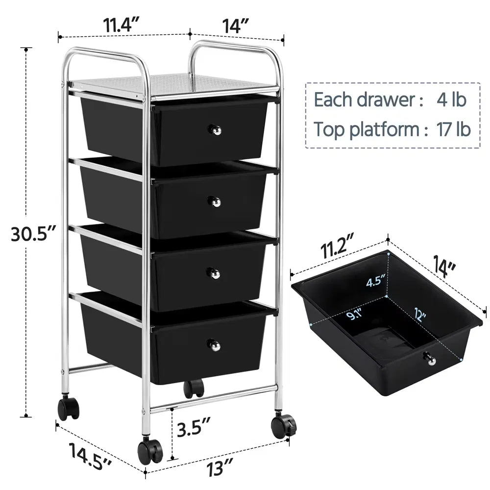 4-Drawer Rolling Storage Cart with Metal Frame and Locking Wheels – image 4