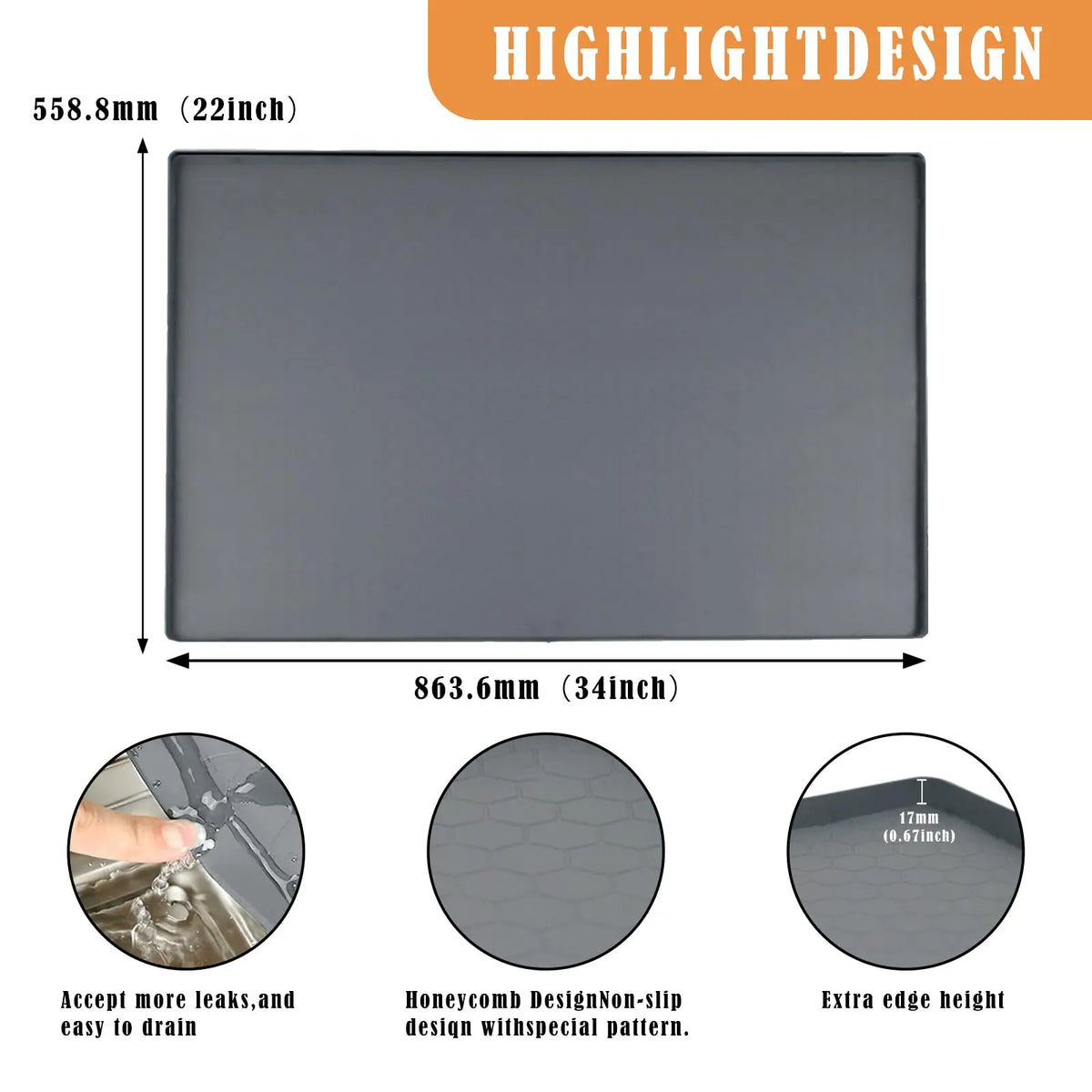 Under Sink Mat – 34 x 22 in Silicone Cabinet Liner Drip Tray – image 4