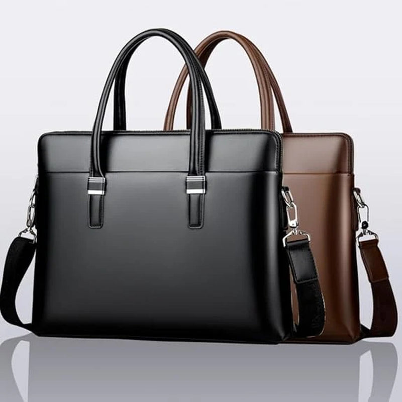 Cow Leather Laptop Briefcase Messenger Bag, Black – image 5