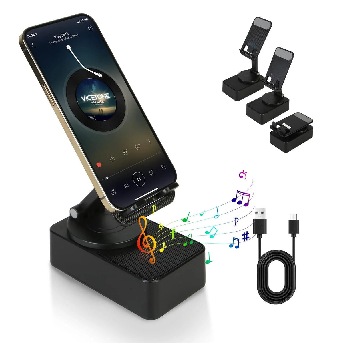 Phone Stand Bluetooth Speaker with 5000mAh Power Bank & RGB Light