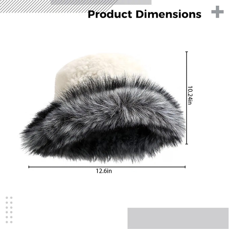 Faux Fur Bucket Hat for Women, Plush Winter Fisherman Hat, Beige – image 2