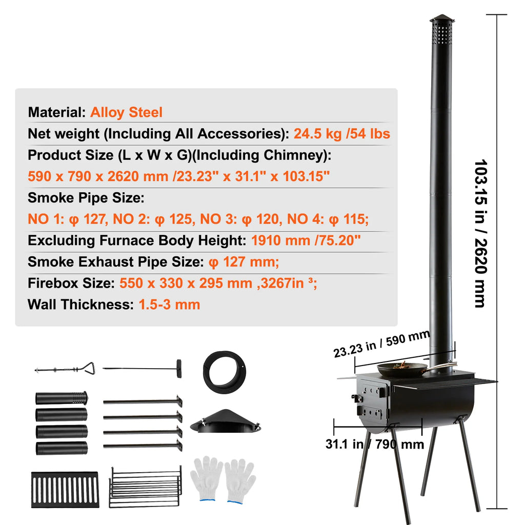 Hot Tent Wood Stove – Portable Camping Stove with 118 in Chimney – image 7
