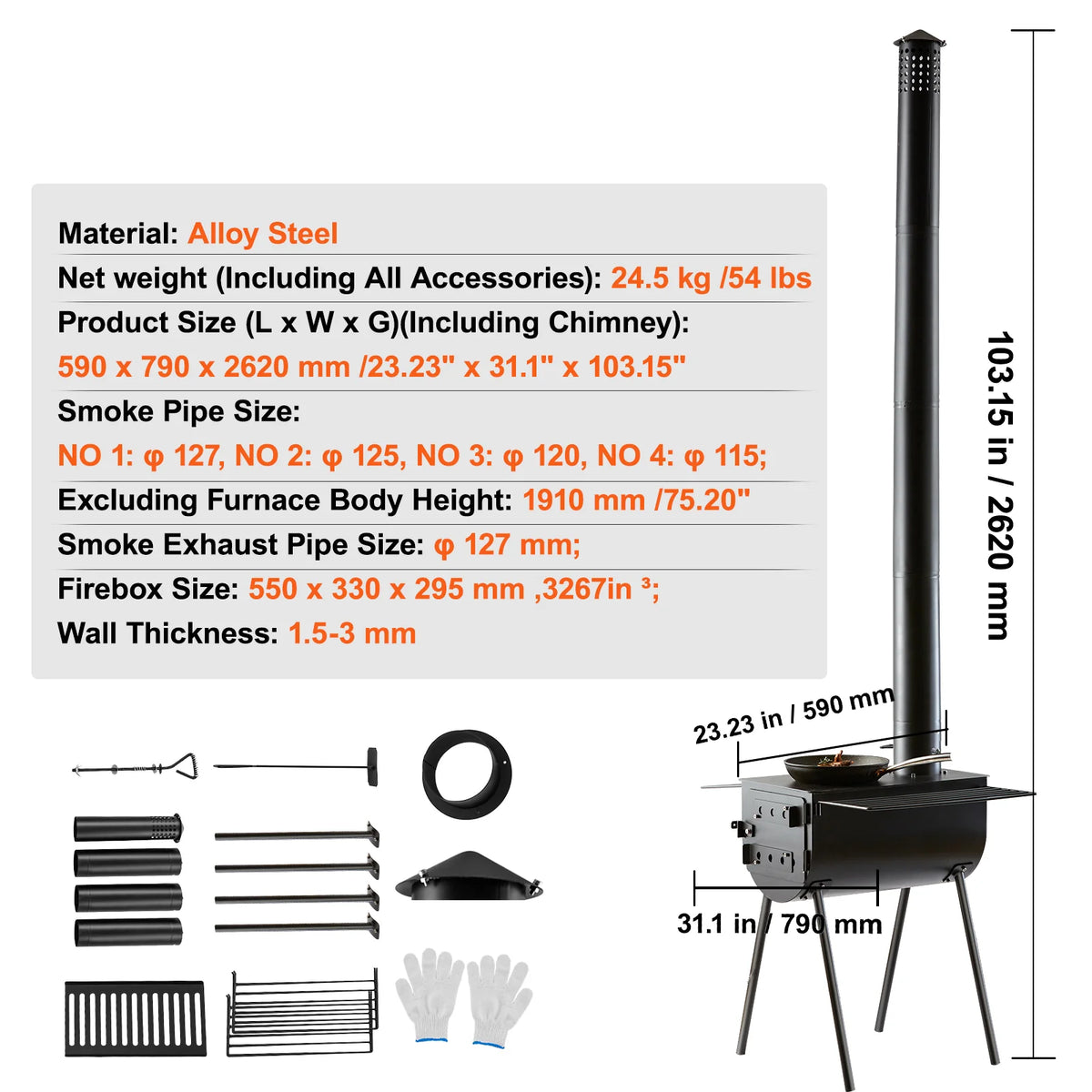 Hot Tent Wood Stove – Portable Camping Stove with 118 in Chimney – image 7