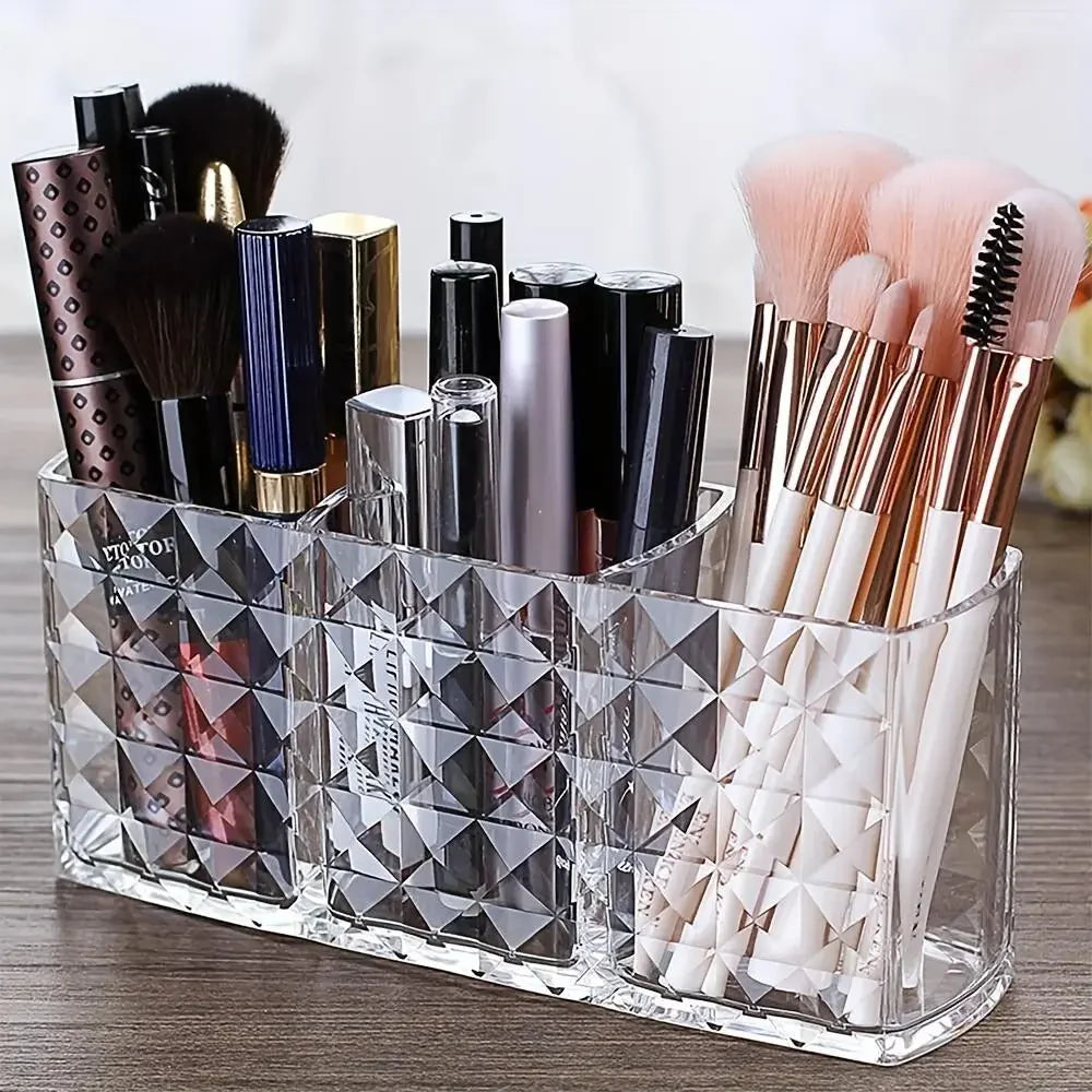 Makeup Organizer – Clear Acrylic Brush Holder with Compartments