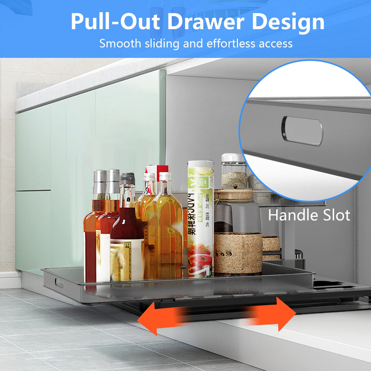 Under Sink Organizer, L-Shaped 2-Tier Pull-Out Sliding Drawer – image 3