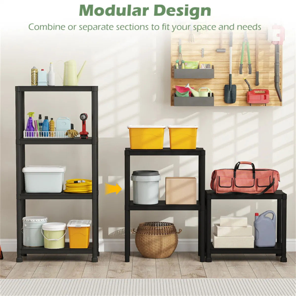 4-Tier Garage Storage Shelf, Tool-Free Plastic Shelving 400 lb – image 9