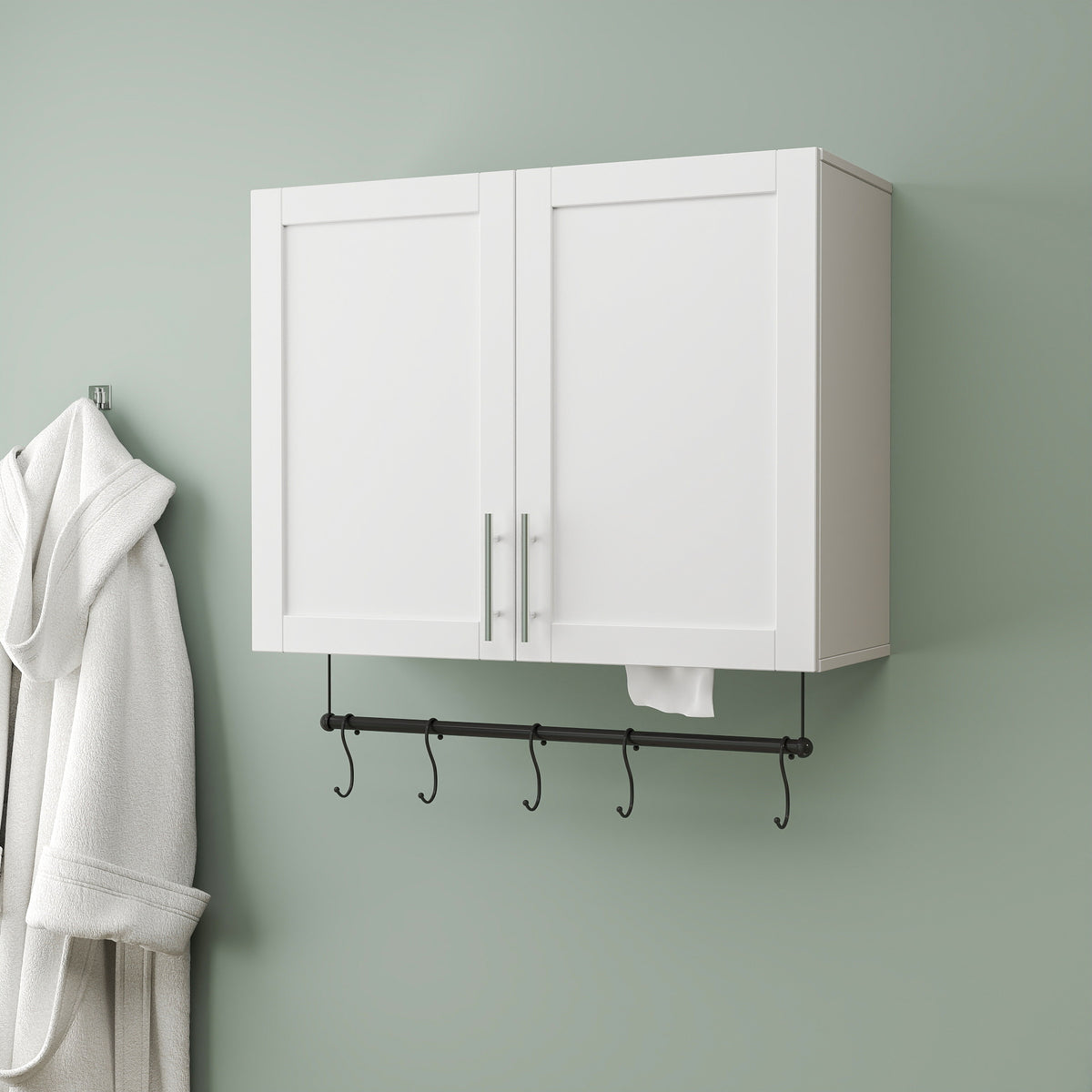 Bathroom Wall Cabinet with Towel Bar, Adjustable Shelf and 5 Hooks – image 5
