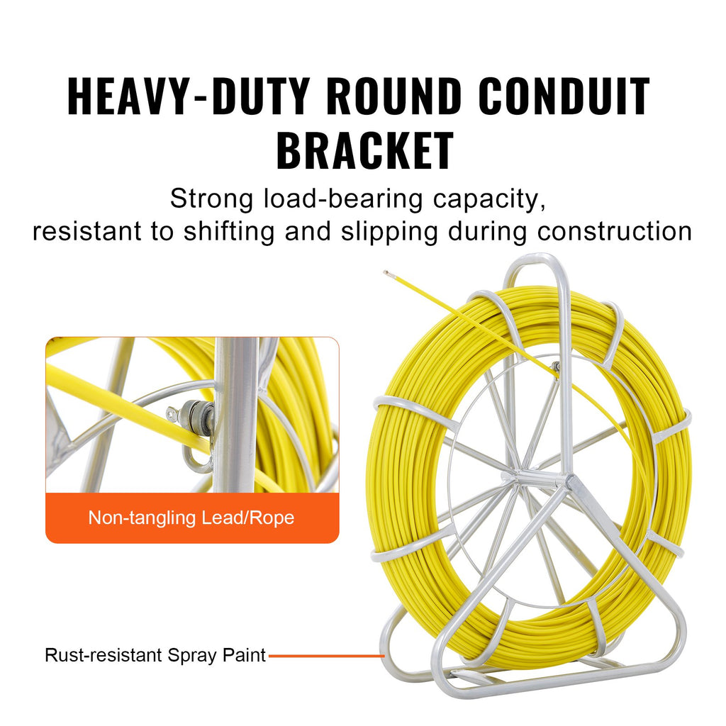 425 Ft Fiberglass Duct Rodder Fish Tape with Steel Reel Stand, 1/4 In