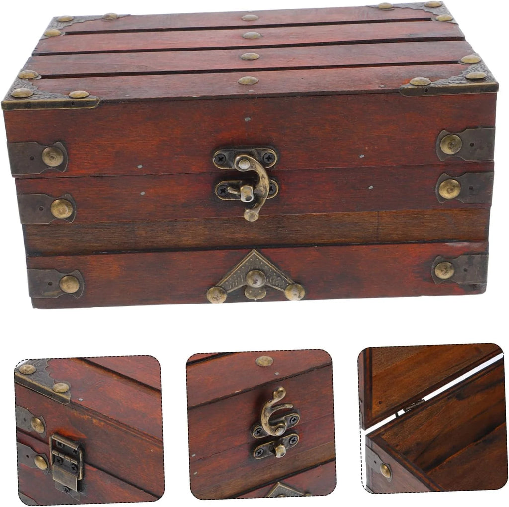 Wooden Jewelry Box with Lock, Vintage Treasure Chest Style – image 9