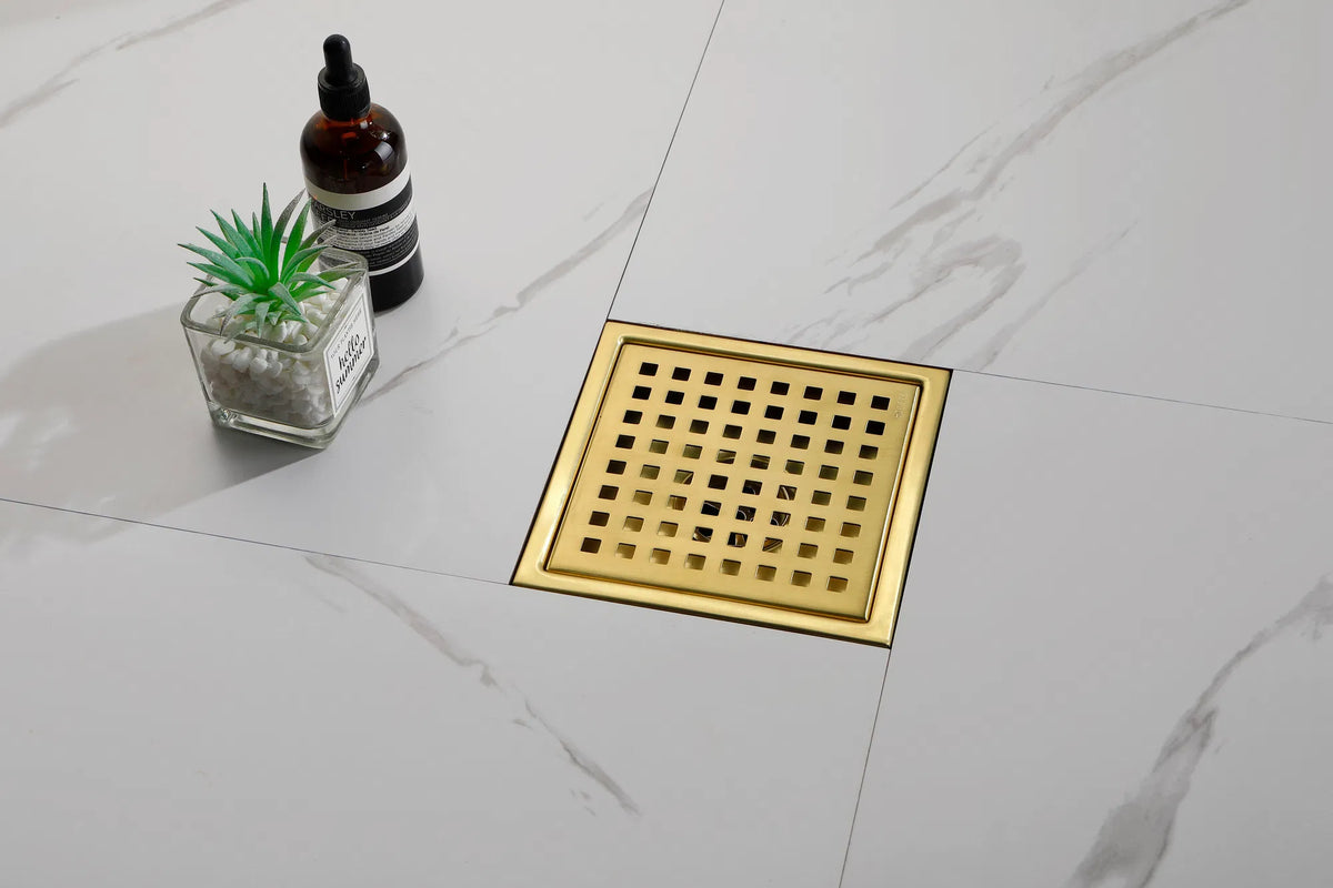 6 Inch Square Stainless Steel Shower Floor Drain, Removable Grate