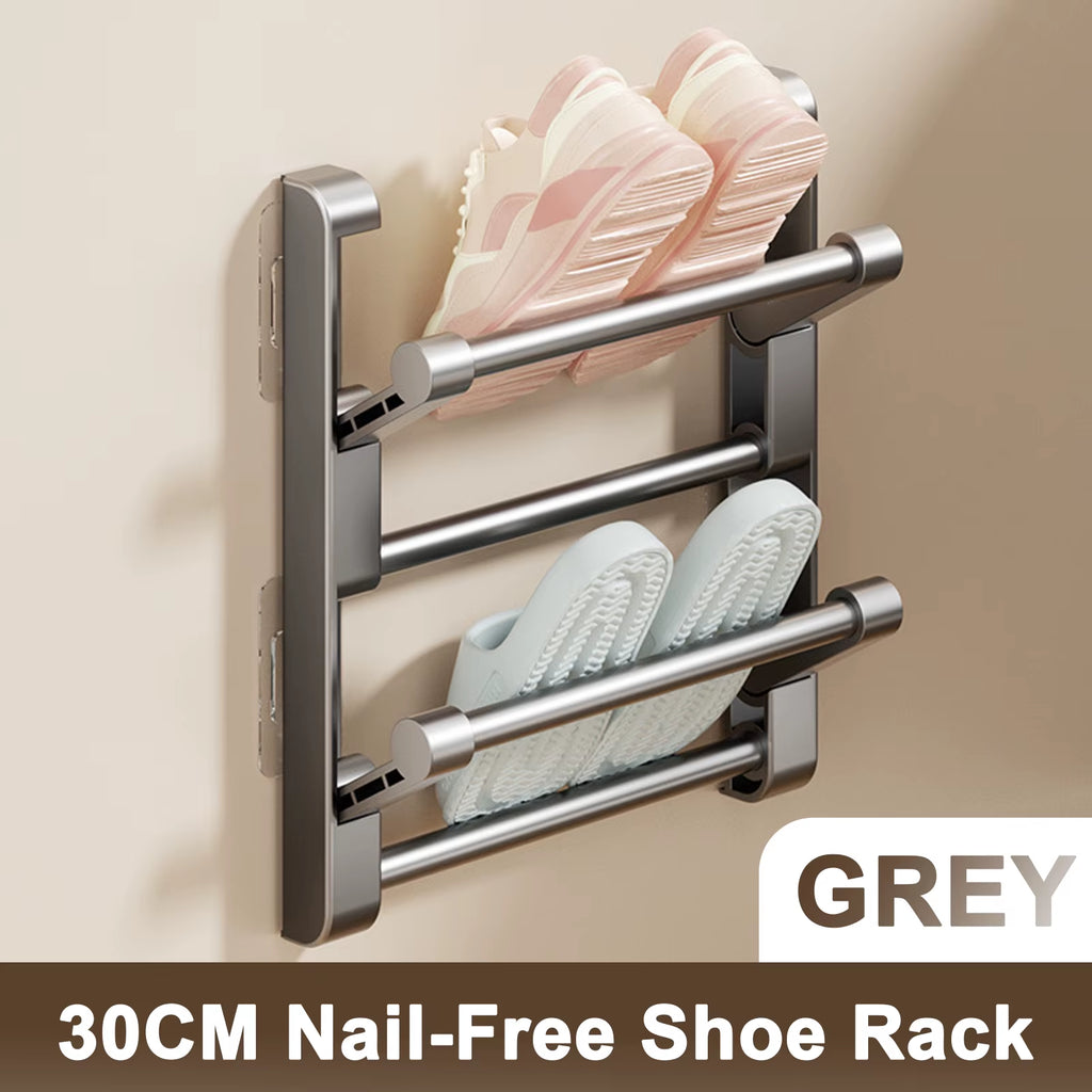 Wall-Mounted Slipper Rack, Foldable No-Drill Shoe Hanger