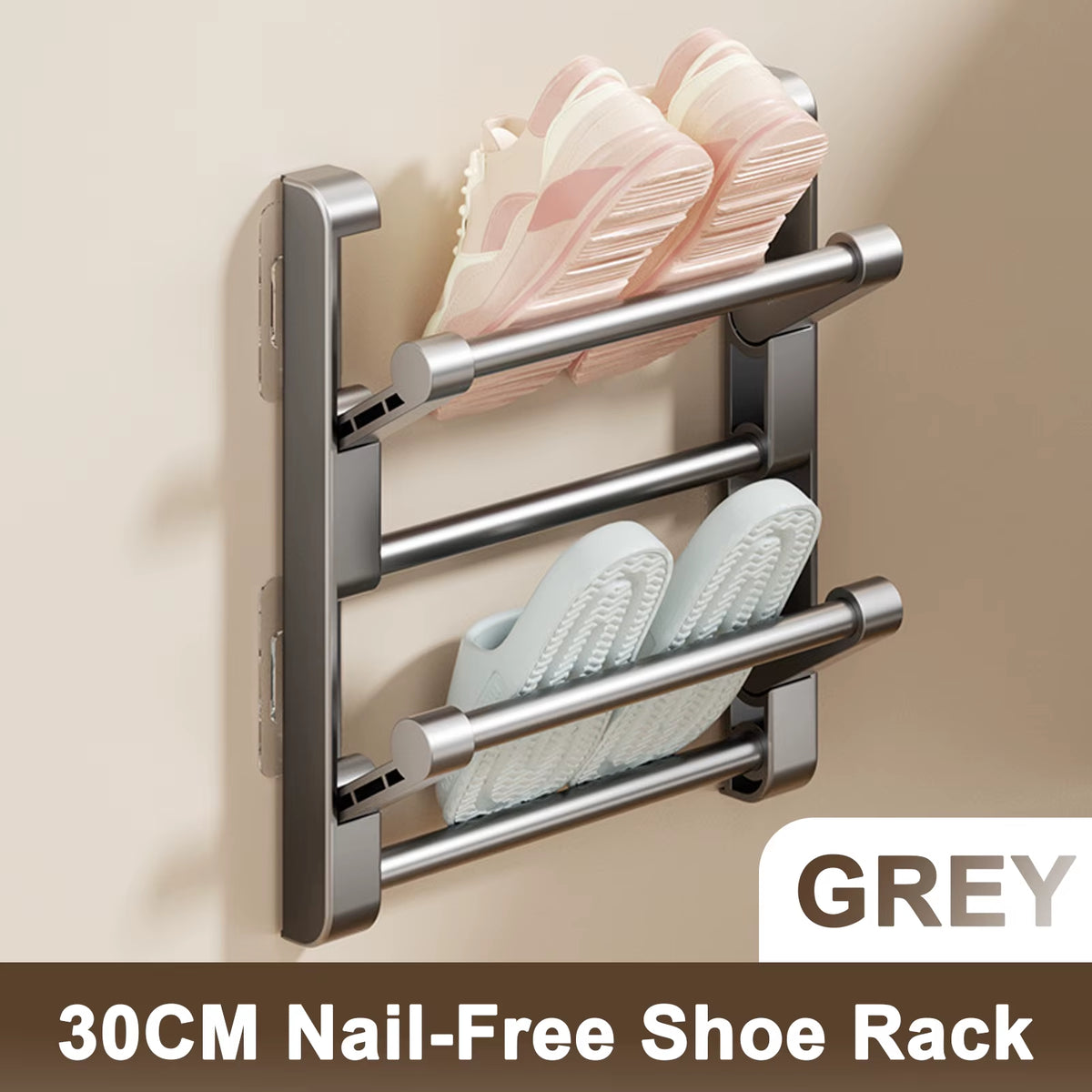 Wall-Mounted Slipper Rack, Foldable No-Drill Shoe Hanger