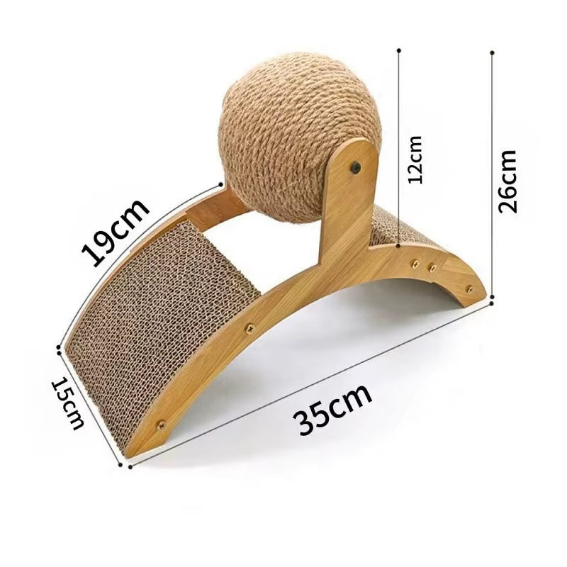 Cat Scratcher Toy - Wooden Frame with Spinning Sisal Ball – image 7