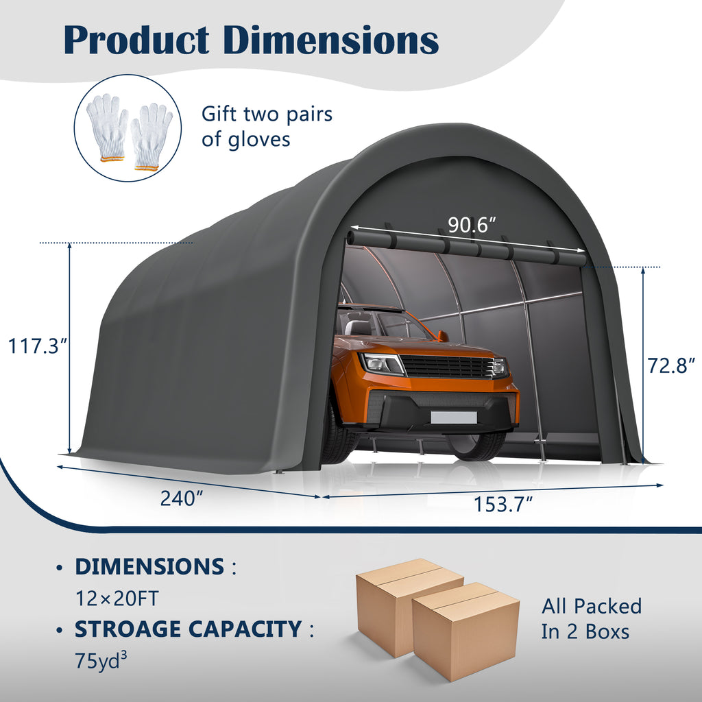Heavy-Duty 12 x 20 ft Carport, Snow & Wind Resistant Steel Frame Garage – image 2