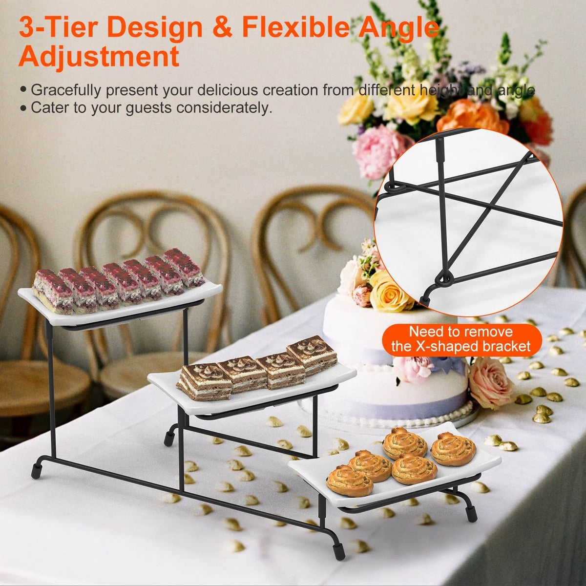 3-Tier Serving Tray Stand, Melamine Platters with Metal Dessert Stand – image 3