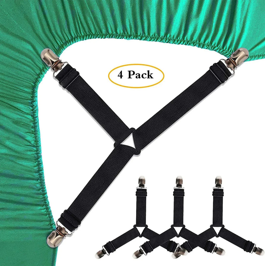 Bed Sheet Holder Straps - 4 Pack 3-Way Elastic Corner Grippers